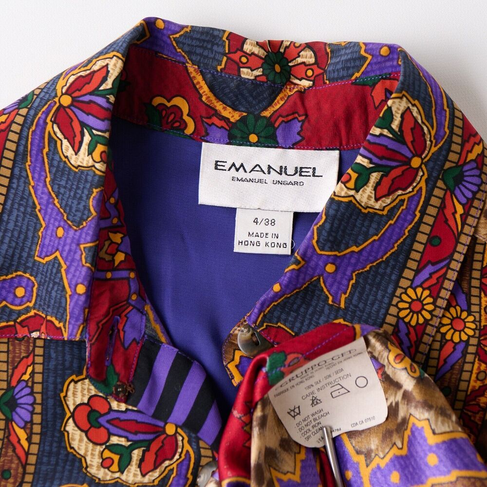 Vtg Emanuel Ungaro Womens 4 Silk Blouse Baroque Leopard Print Maximalist 90s Art - Picture 7 of 8